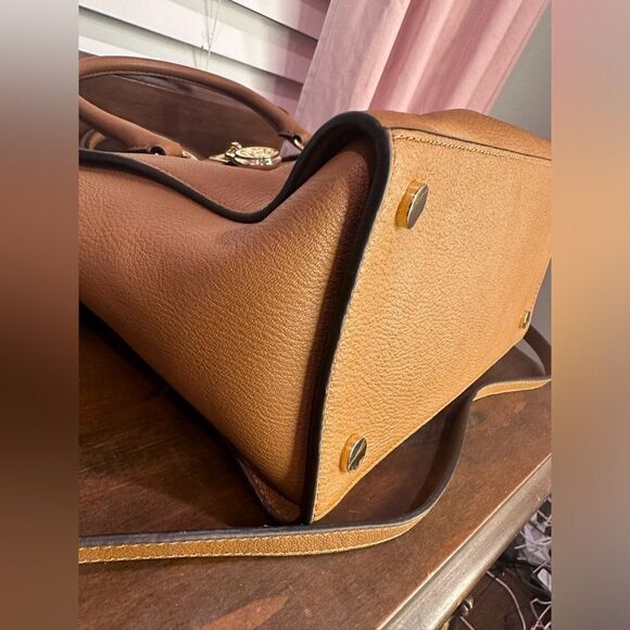 NEW Michael Kors Hamilton Studio Brown Acorn Leather Satchel Camel Keylet $428 - Picture 7 of 16